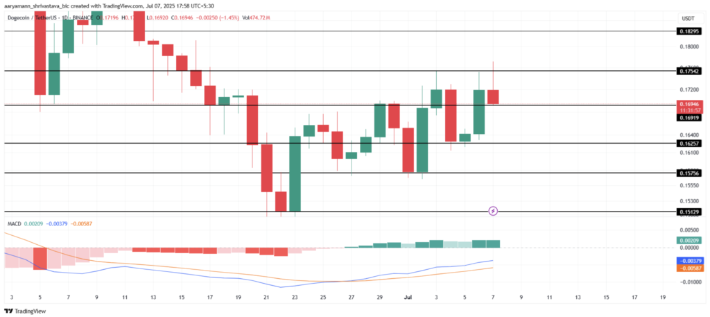 نمودار و سطوح حیاتی قیمت دوج کوین (DOGE) - منبع: TradingView